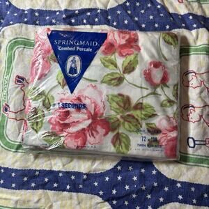 VTG NOS Springmaid Twin Flat Sheet Percale Rose Floral